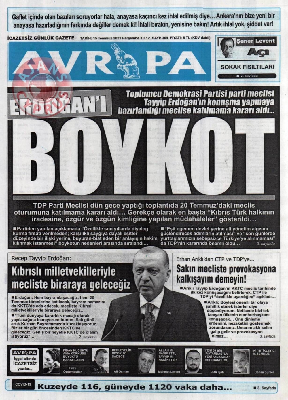 KKTC'de Gazeteler Bugün Ne Manşet Attı? (15 Temmuz 2021) galerisi resim 12