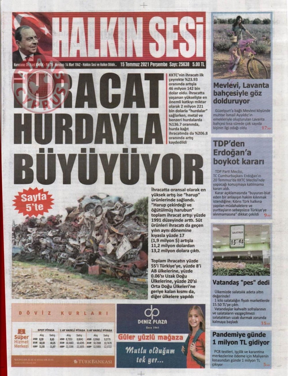 KKTC'de Gazeteler Bugün Ne Manşet Attı? (15 Temmuz 2021) galerisi resim 2