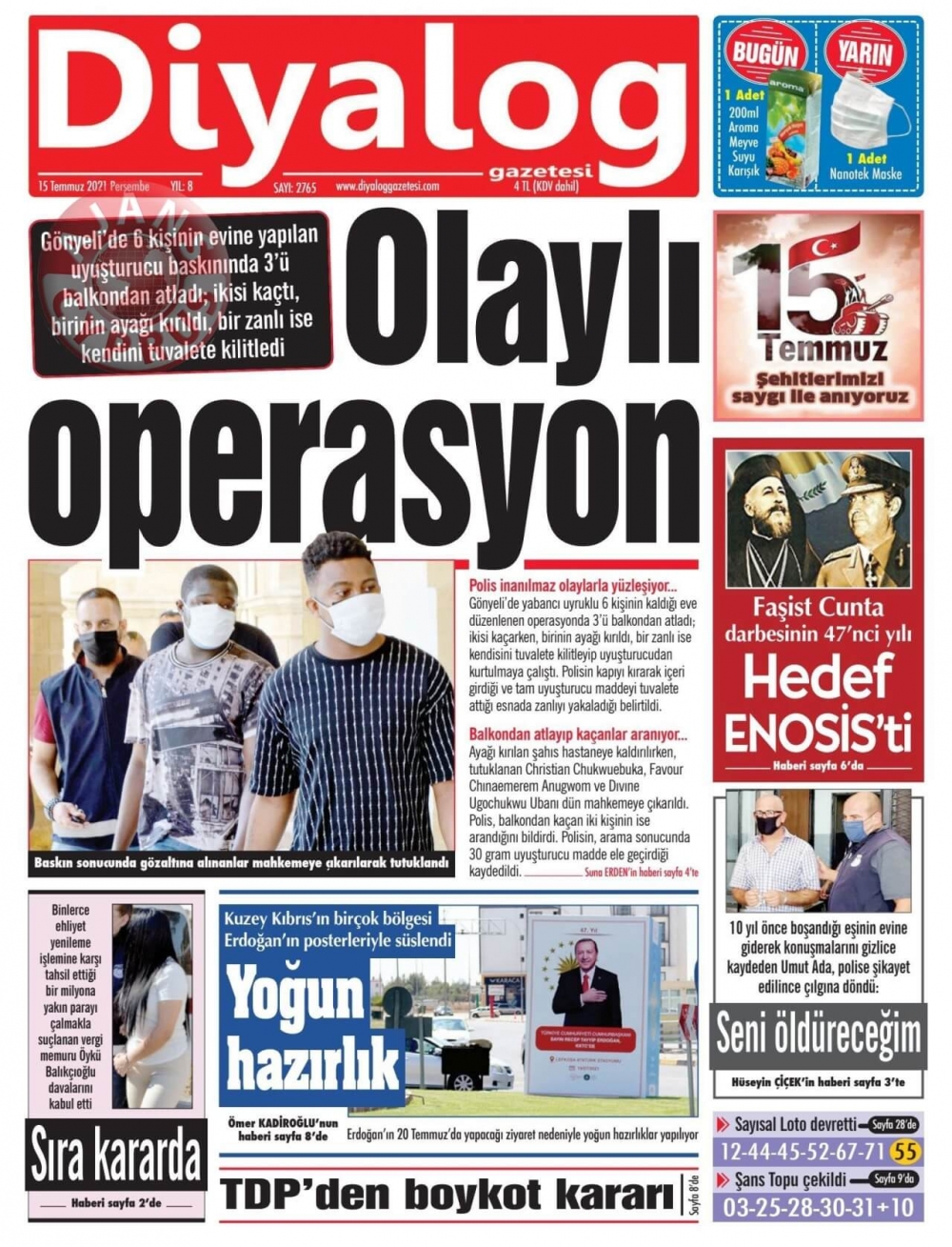 KKTC'de Gazeteler Bugün Ne Manşet Attı? (15 Temmuz 2021) galerisi resim 4