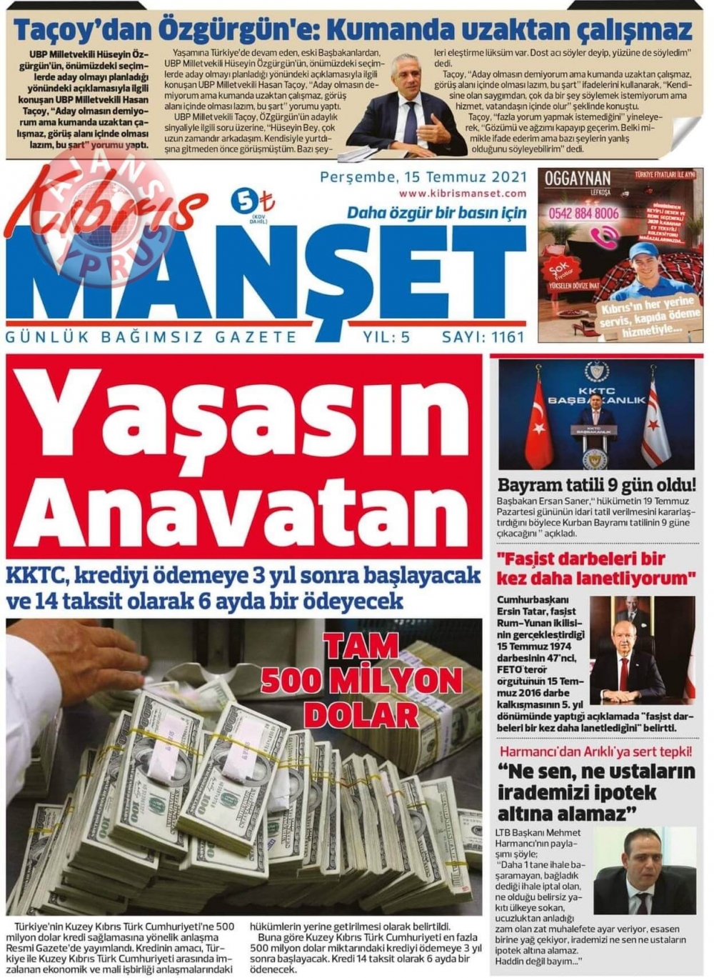 KKTC'de Gazeteler Bugün Ne Manşet Attı? (15 Temmuz 2021) galerisi resim 6