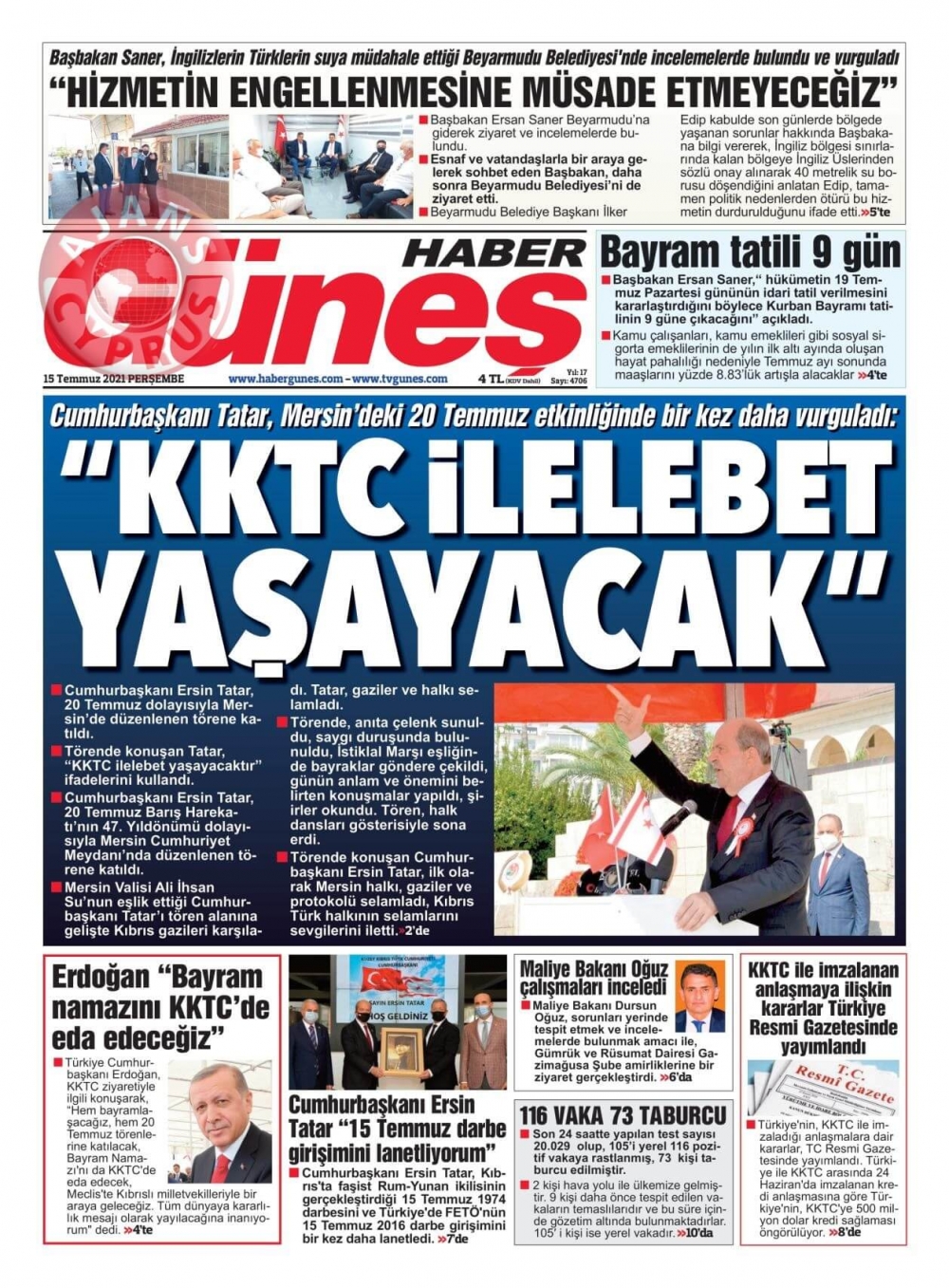KKTC'de Gazeteler Bugün Ne Manşet Attı? (15 Temmuz 2021) galerisi resim 8