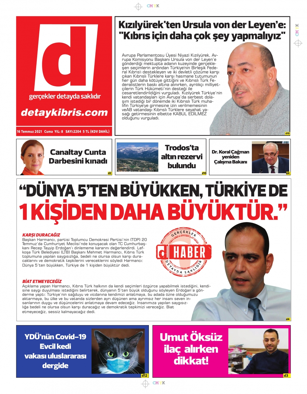 KKTC'de Gazeteler Bugün Ne Manşet Attı? (16 Temmuz 2021) galerisi resim 1