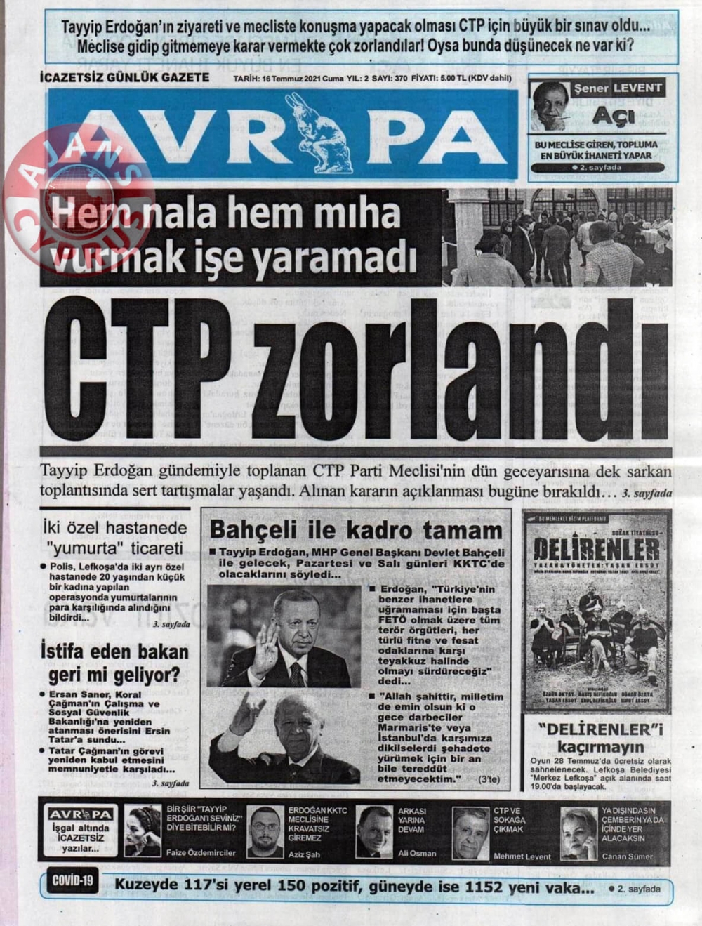 KKTC'de Gazeteler Bugün Ne Manşet Attı? (16 Temmuz 2021) galerisi resim 2