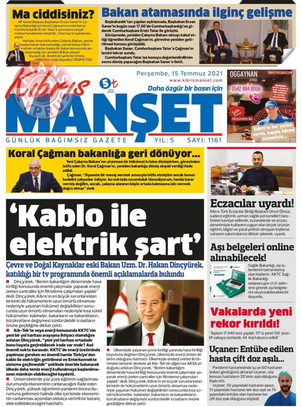 KKTC'de Gazeteler Bugün Ne Manşet Attı? (16 Temmuz 2021) galerisi resim 3