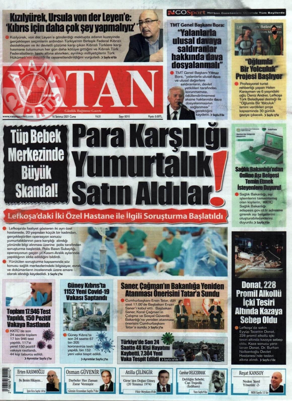 KKTC'de Gazeteler Bugün Ne Manşet Attı? (16 Temmuz 2021) galerisi resim 9