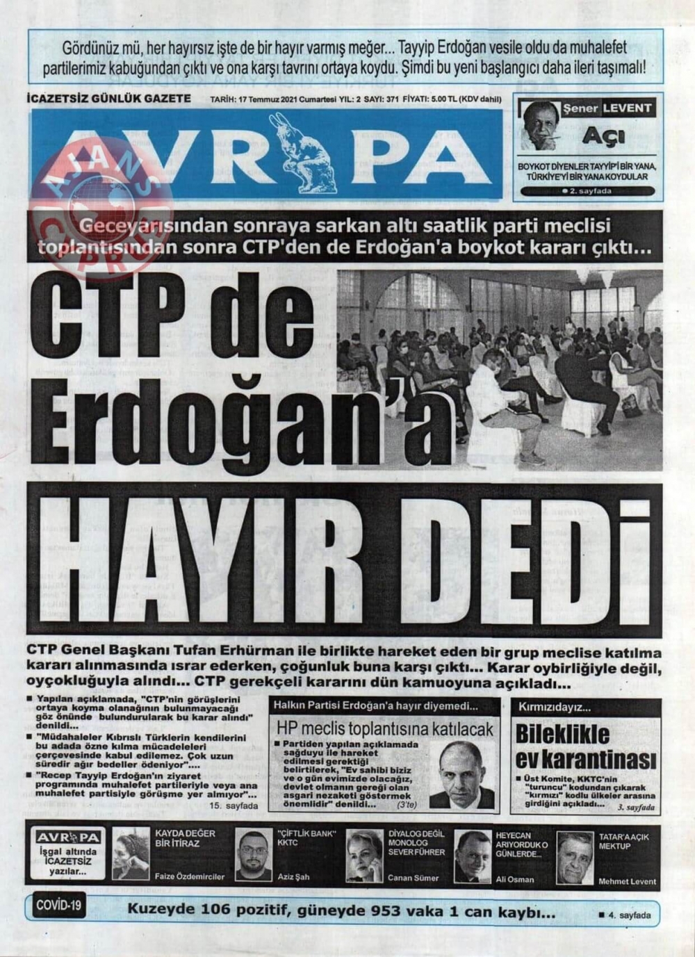 KKTC'de Gazeteler Bugün Ne Manşet Attı? (17 Temmuz 2021) galerisi resim 10