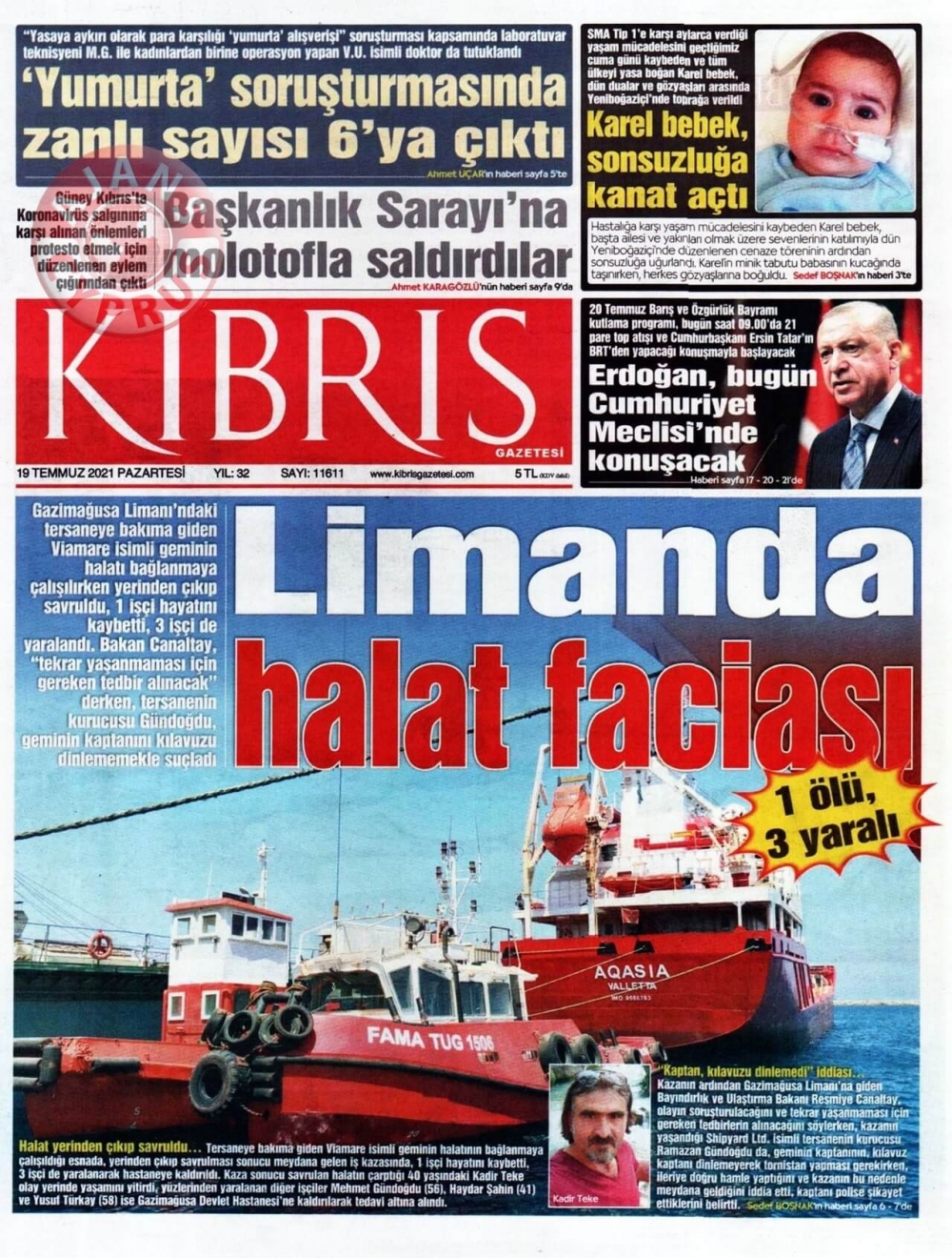 KKTC'de Gazeteler Bugün Ne Manşet Attı? (19 Temmuz 2021) galerisi resim 2