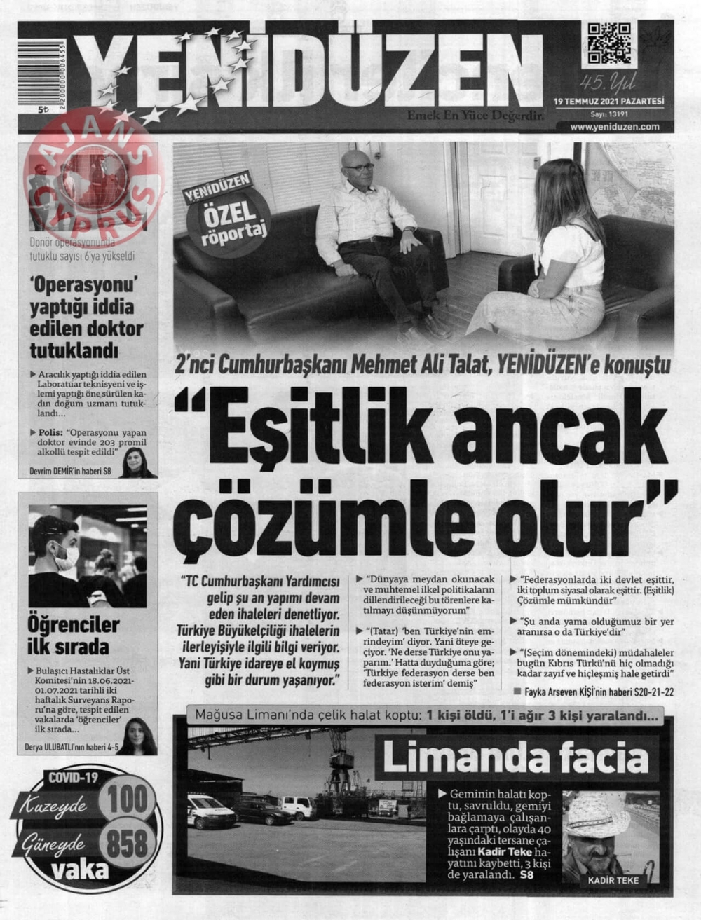 KKTC'de Gazeteler Bugün Ne Manşet Attı? (19 Temmuz 2021) galerisi resim 8