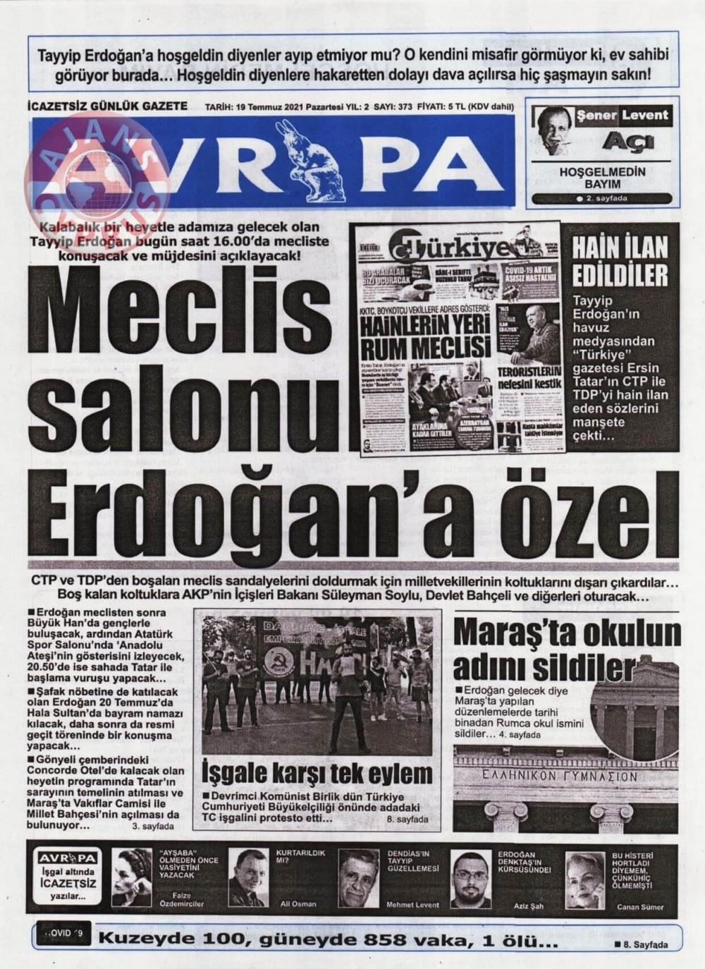 KKTC'de Gazeteler Bugün Ne Manşet Attı? (19 Temmuz 2021) galerisi resim 9