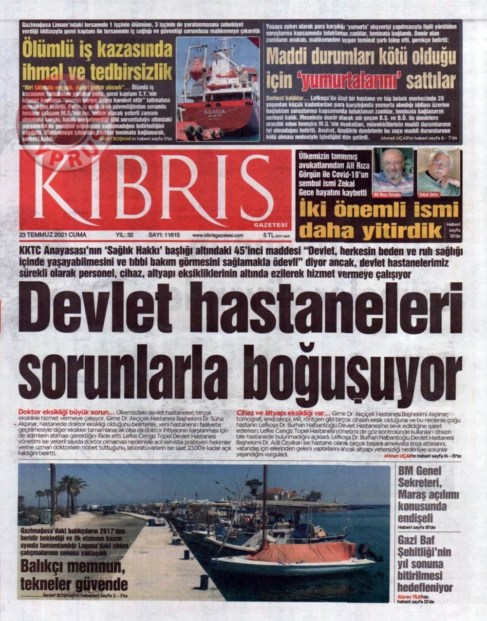 KKTC'de Gazeteler Bugün Ne Manşet Attı? (23 Temmuz 2021) galerisi resim 4