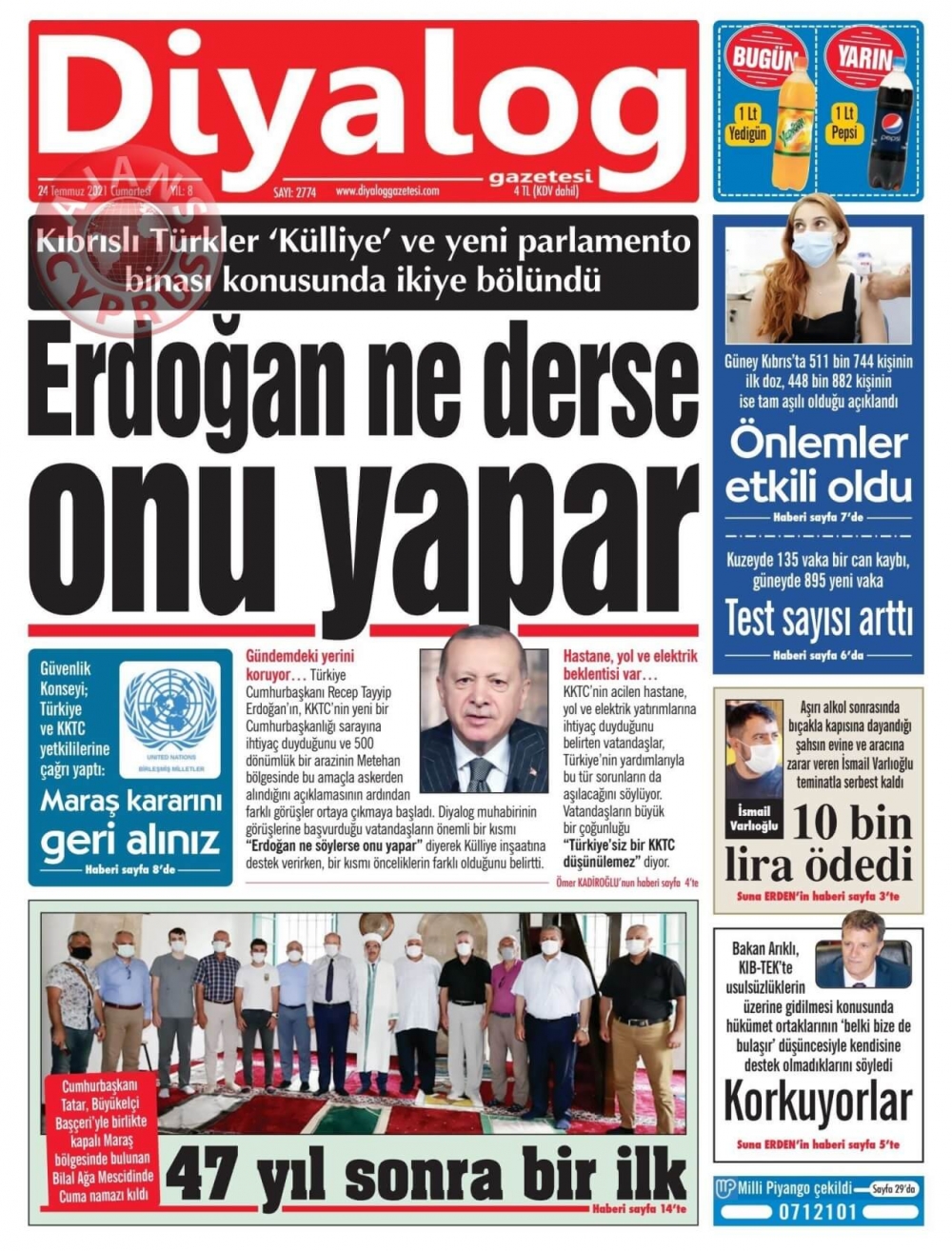 KKTC'de Gazeteler Bugün Ne Manşet Attı? (24 Temmuz 2021) galerisi resim 2