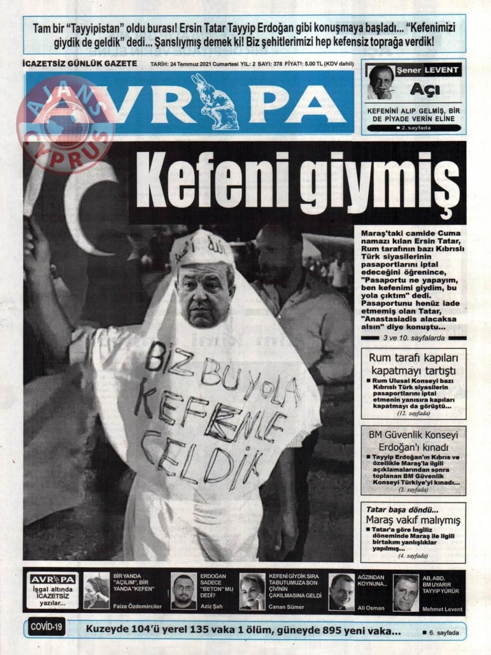 KKTC'de Gazeteler Bugün Ne Manşet Attı? (24 Temmuz 2021) galerisi resim 3