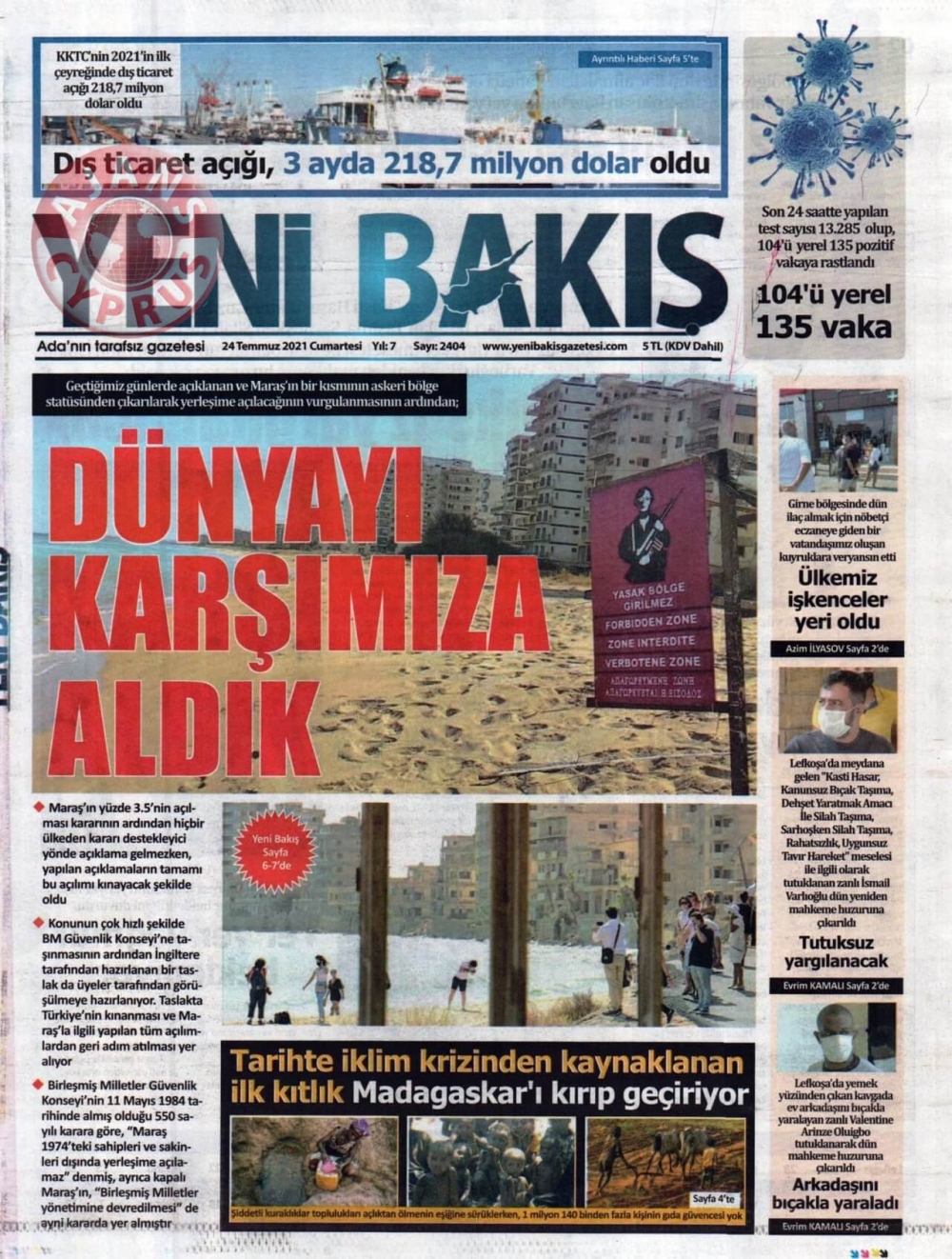 KKTC'de Gazeteler Bugün Ne Manşet Attı? (24 Temmuz 2021) galerisi resim 4