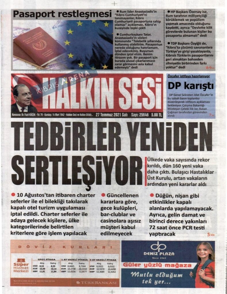 KKTC'de Gazeteler Bugün Ne Manşet Attı? (27 Temmuz 2021) galerisi resim 3