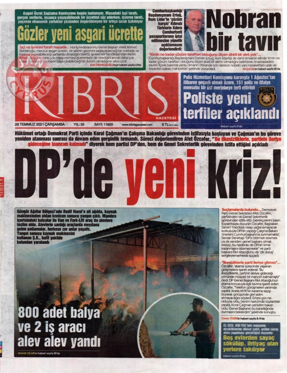 KKTC'de Gazeteler Bugün Ne Manşet Attı? (28 Temmuz 2021) galerisi resim 1