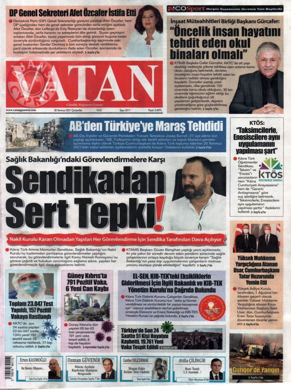 KKTC'de Gazeteler Bugün Ne Manşet Attı? (28 Temmuz 2021) galerisi resim 2