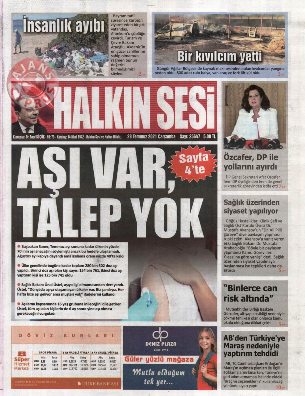 KKTC'de Gazeteler Bugün Ne Manşet Attı? (28 Temmuz 2021) galerisi resim 8