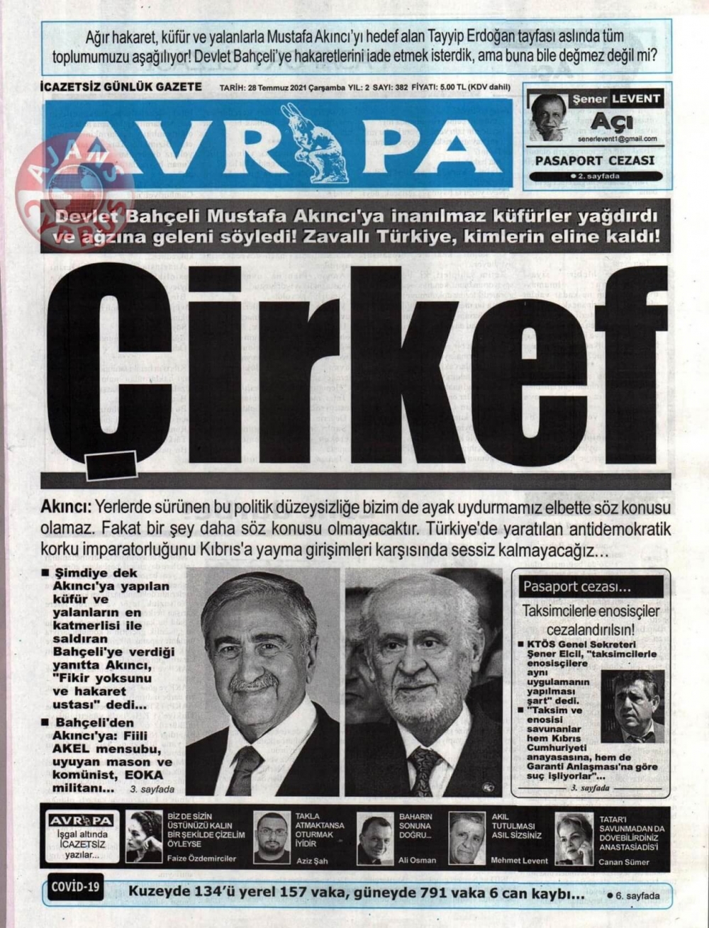 KKTC'de Gazeteler Bugün Ne Manşet Attı? (28 Temmuz 2021) galerisi resim 9
