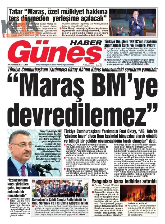 KKTC'de Gazeteler Bugün Ne Manşet Attı? (30 Temmuz 2021) galerisi resim 3