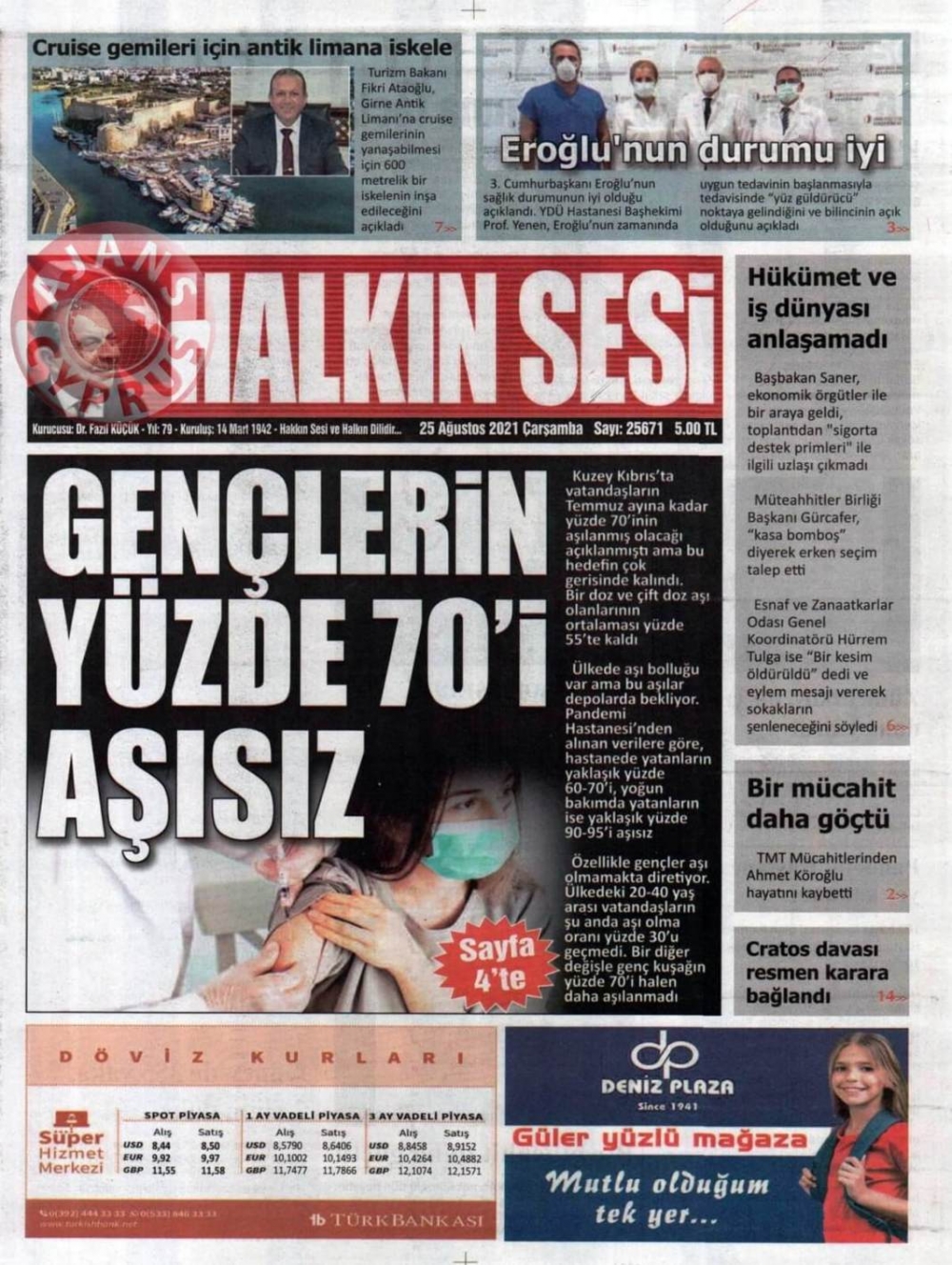 KKTC'de Gazeteler Bugün Ne Manşet Attı? (25 Ağustos 2021) galerisi resim 1