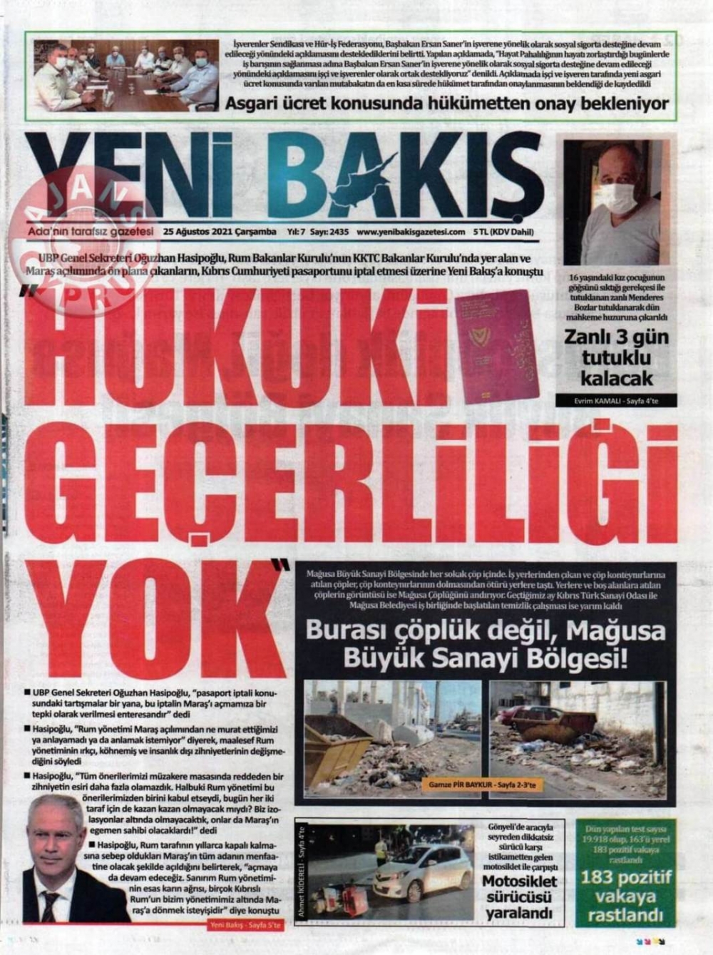 KKTC'de Gazeteler Bugün Ne Manşet Attı? (25 Ağustos 2021) galerisi resim 4