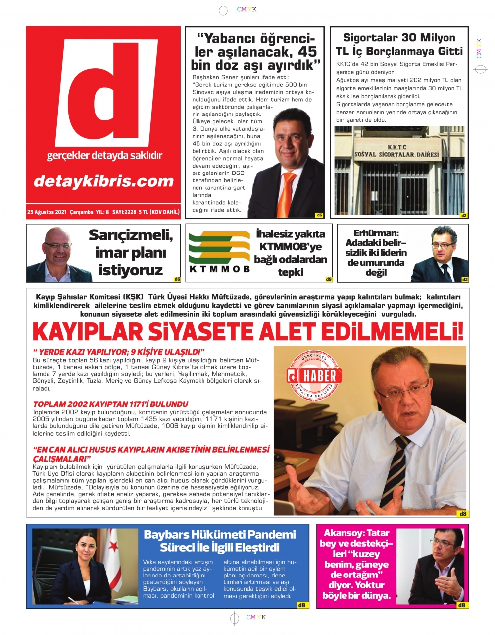 KKTC'de Gazeteler Bugün Ne Manşet Attı? (25 Ağustos 2021) galerisi resim 9