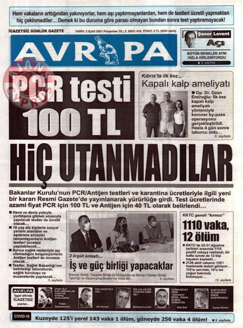 KKTC'de Gazeteler Bugün Ne Manşet Attı? (2 Eylül 2021) galerisi resim 4