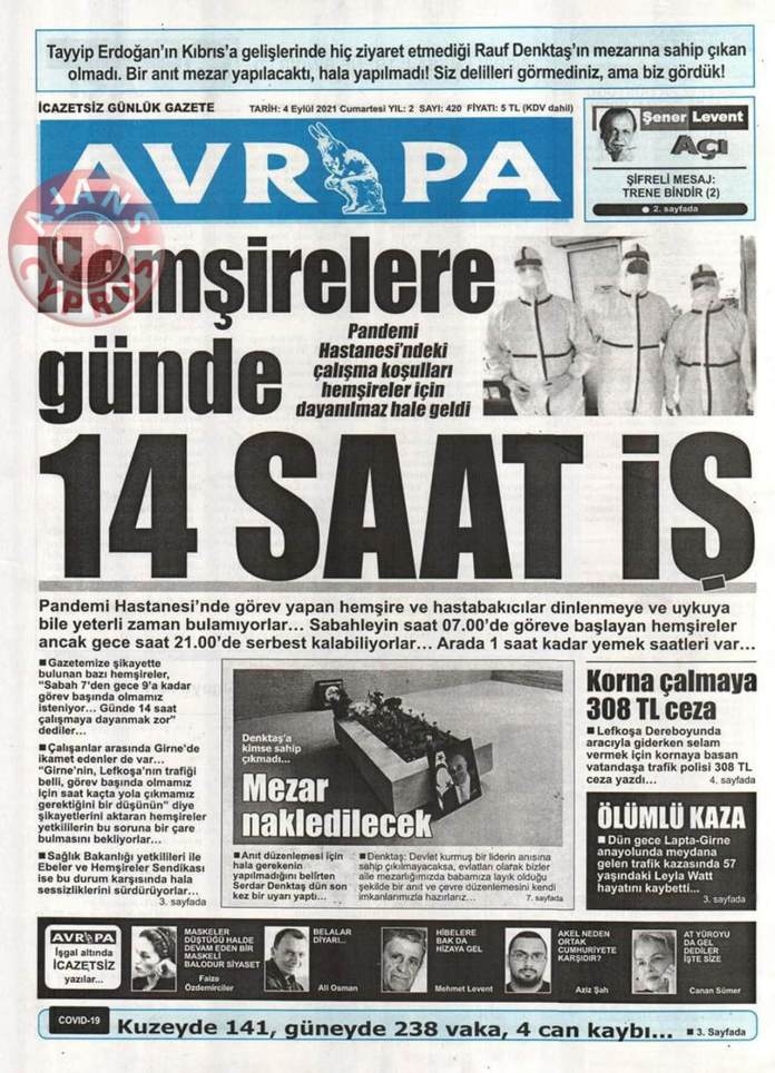 KKTC'de Gazeteler Bugün Ne Manşet Attı? (4 Eylül 2021) galerisi resim 1