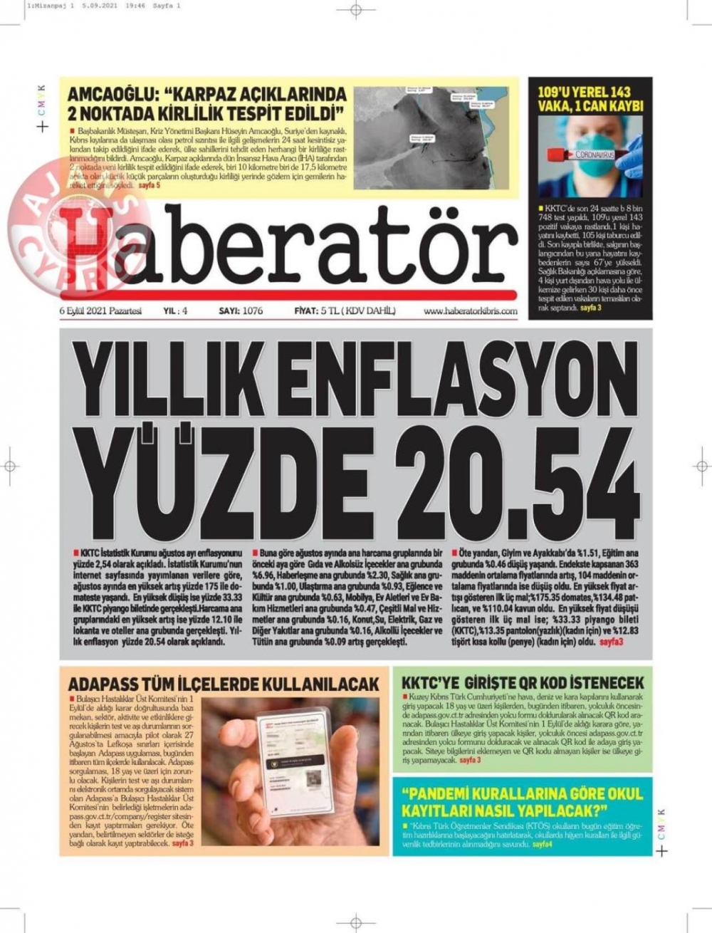 KKTC'de Gazeteler Bugün Ne Manşet Attı? (6 Eylül 2021) galerisi resim 2