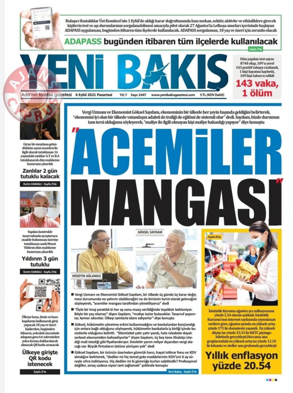 KKTC'de Gazeteler Bugün Ne Manşet Attı? (6 Eylül 2021) galerisi resim 3