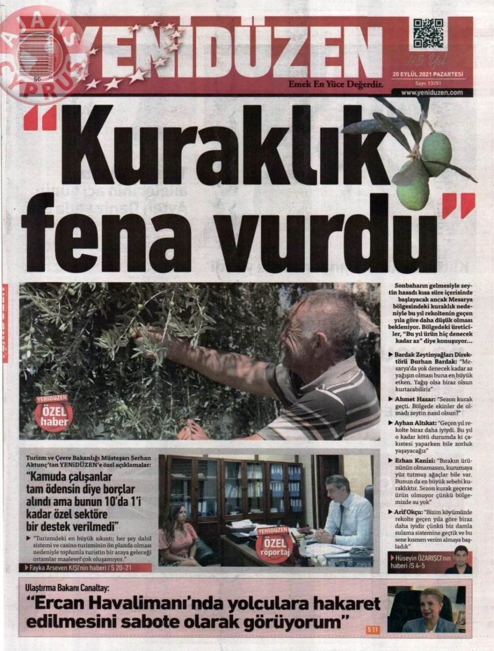 KKTC'de Gazeteler Bugün Ne Manşet Attı? (20 Eylül 2021) galerisi resim 5