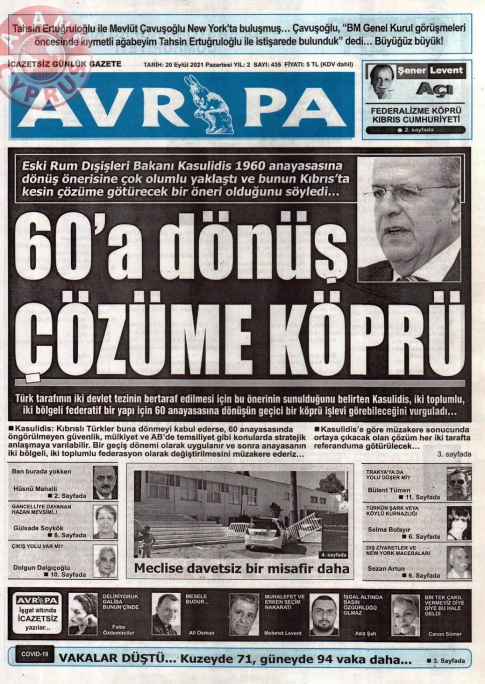 KKTC'de Gazeteler Bugün Ne Manşet Attı? (20 Eylül 2021) galerisi resim 6