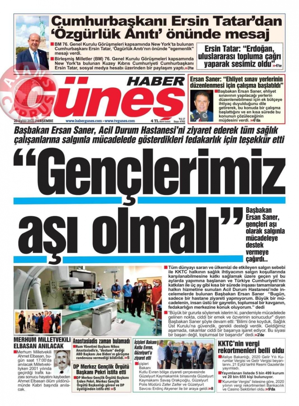 KKTC'de Gazeteler Bugün Ne Manşet Attı? (23 Eylül 2021) galerisi resim 1
