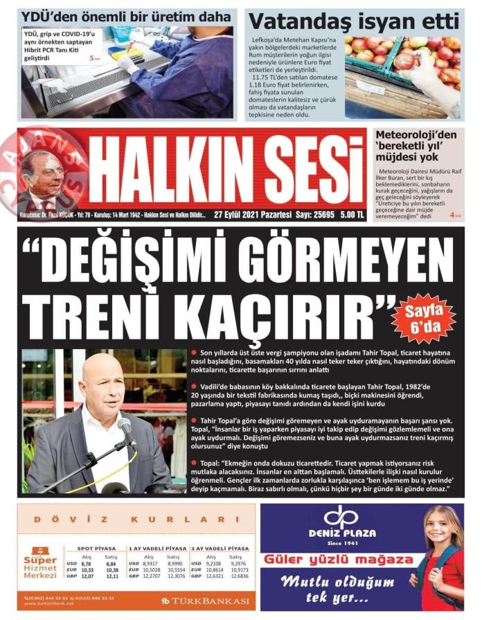 KKTC'de Gazeteler Bugün Ne Manşet Attı? (27 Eylül 2021) galerisi resim 1
