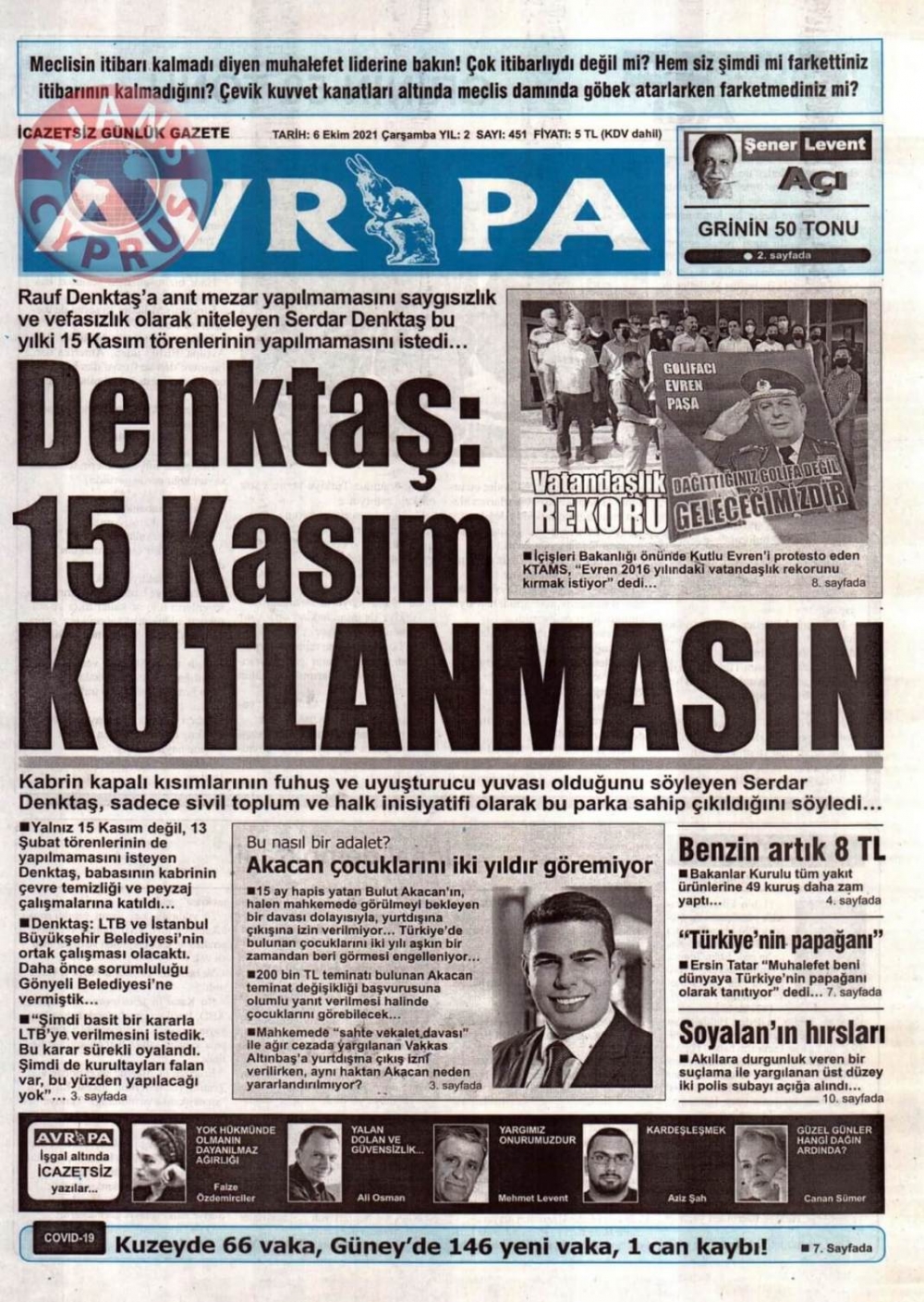 KKTC'de Gazeteler Bugün Ne Manşet Attı? (6 Ekim 2021) galerisi resim 9