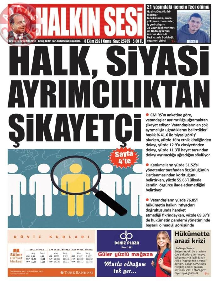 KKTC'de Gazeteler Bugün Ne Manşet Attı? (8 Ekim 2021) galerisi resim 1