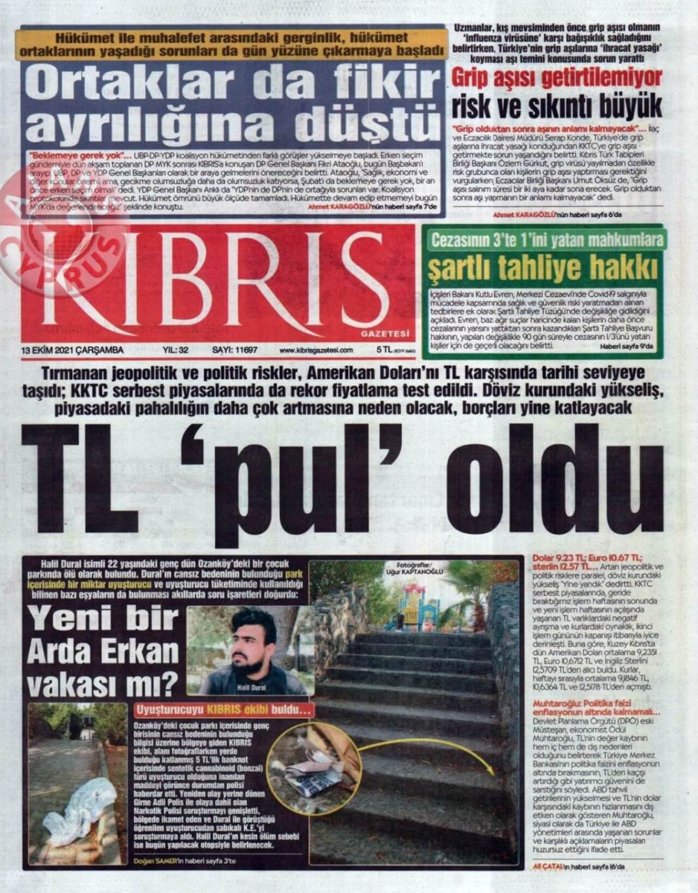 KKTC'de Gazeteler Bugün Ne Manşet Attı? (13 Ekim 2021) galerisi resim 1