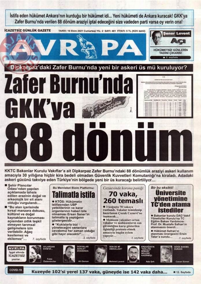 KKTC'de Gazeteler Bugün Ne Manşet Attı? (16 Ekim 2021) galerisi resim 3