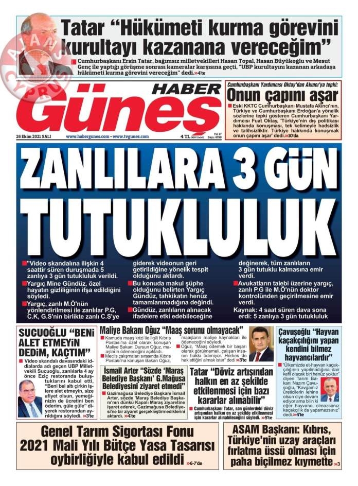KKTC'de Gazeteler Bugün Ne Manşet Attı? (26 Ekim 2021) galerisi resim 1