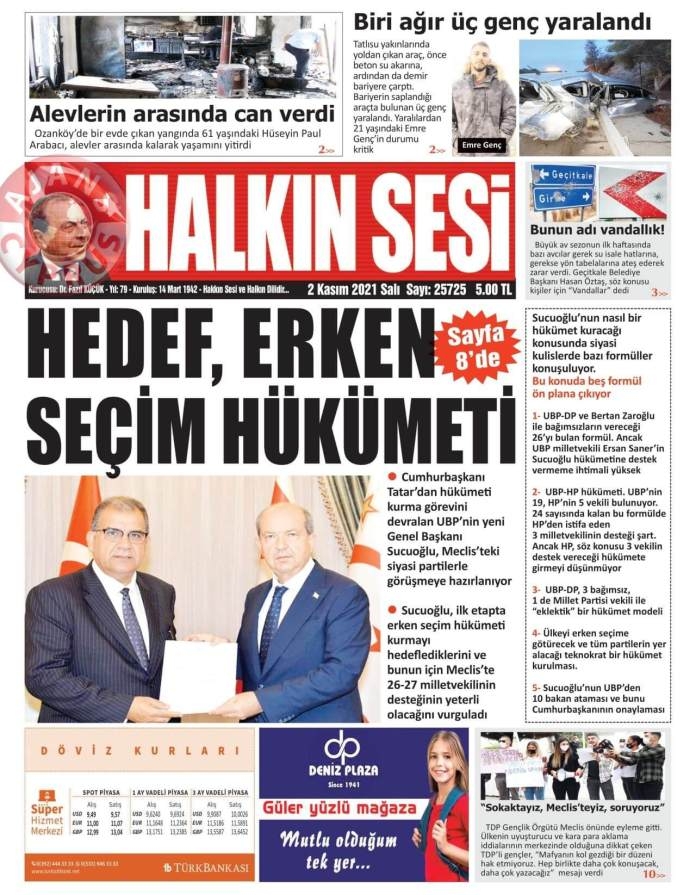 KKTC'de Gazeteler Bugün Ne Manşet Attı? (2 Kasım 2021) galerisi resim 1