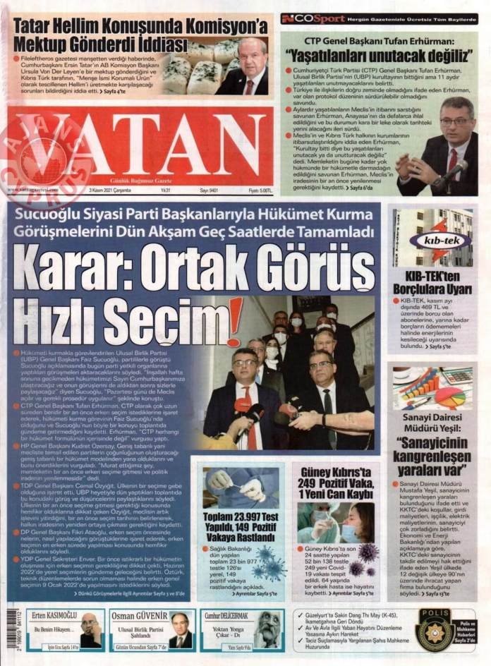 KKTC'de Gazeteler Bugün Ne Manşet Attı? (3 Kasım 2021) galerisi resim 3
