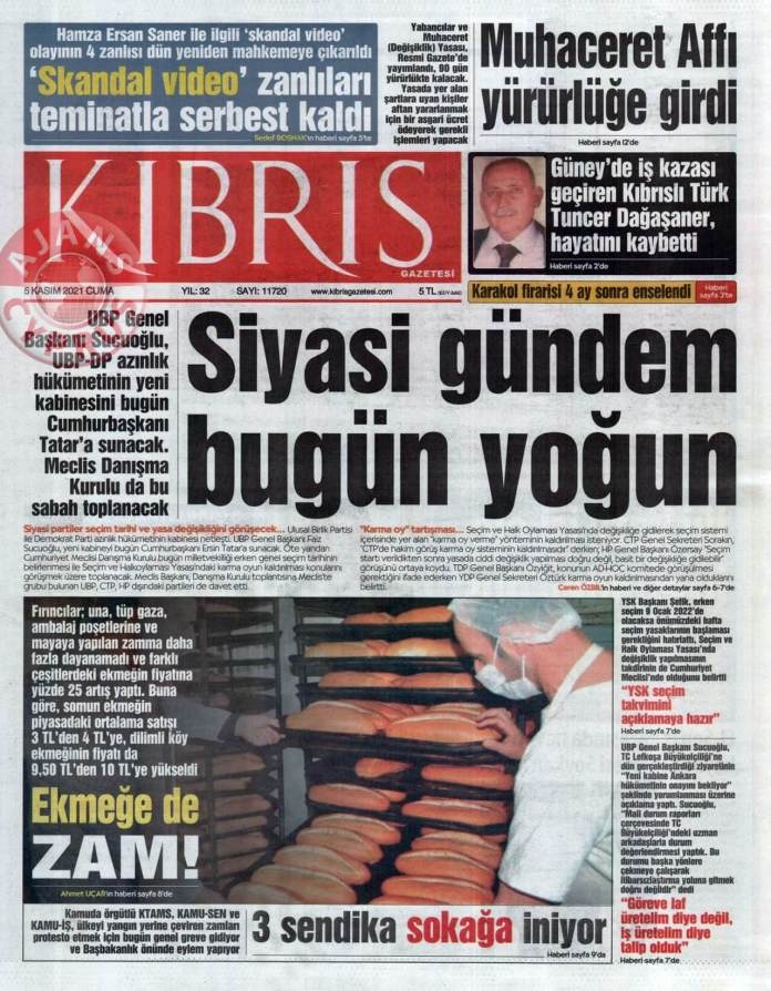 KKTC'de Gazeteler Bugün Ne Manşet Attı? (5 Kasım 2021) galerisi resim 1