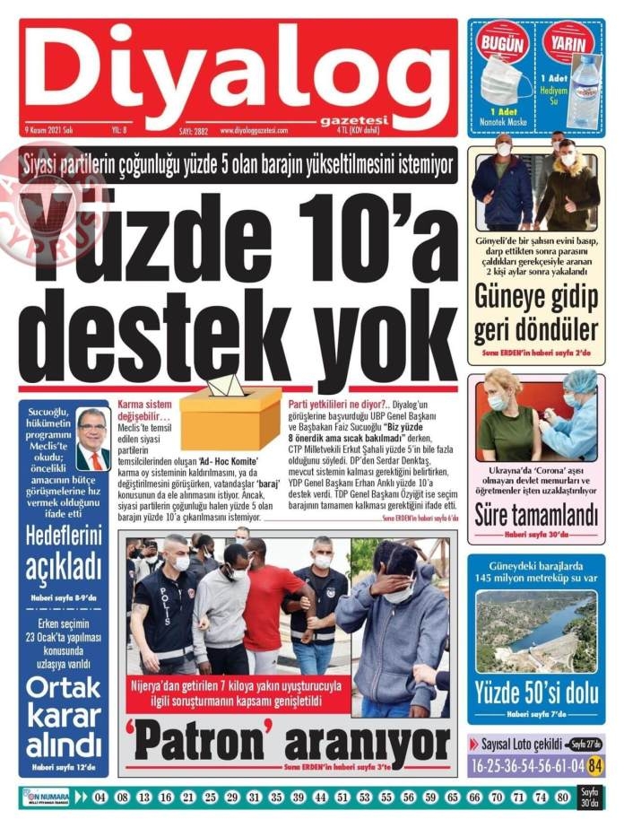 KKTC'de Gazeteler Bugün Ne Manşet Attı? (9 Kasım 2021) galerisi resim 6