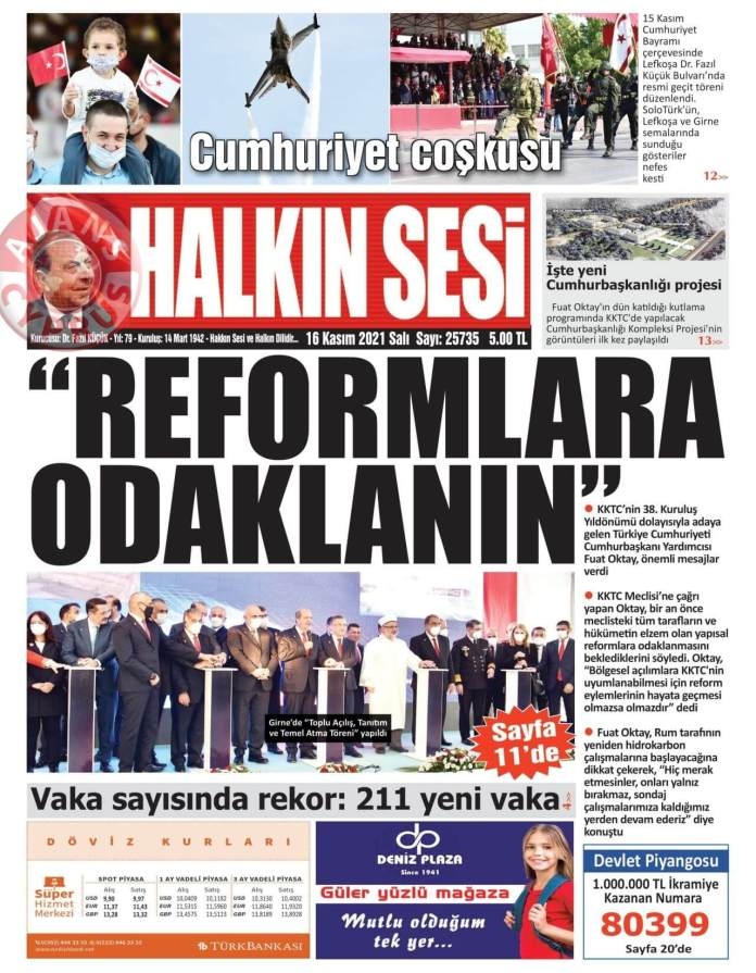 KKTC'de Gazeteler Bugün Ne Manşet Attı? (16 Kasım 2021) galerisi resim 1