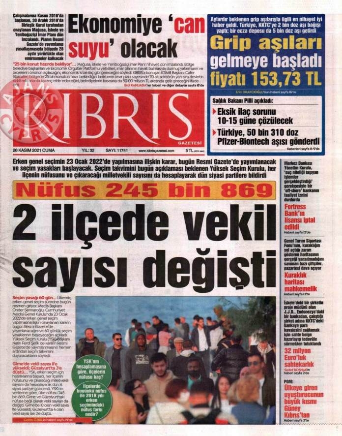 KKTC'de Gazeteler Bugün Ne Manşet Attı? (26 Kasım 2021) galerisi resim 1