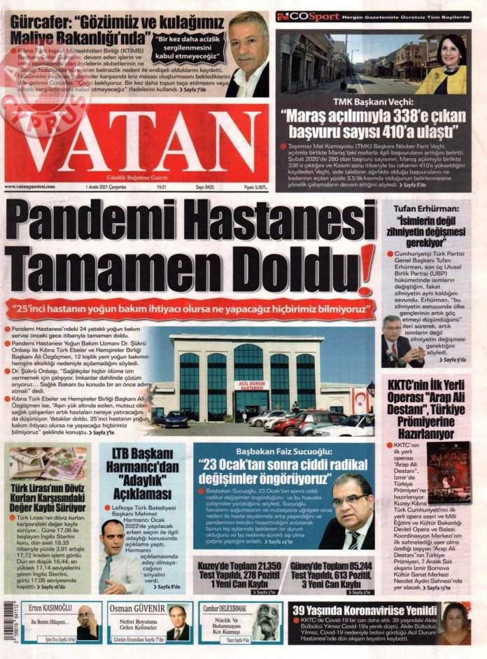 KKTC'de Gazeteler Bugün Ne Manşet Attı? (1 Aralık 2021) galerisi resim 3