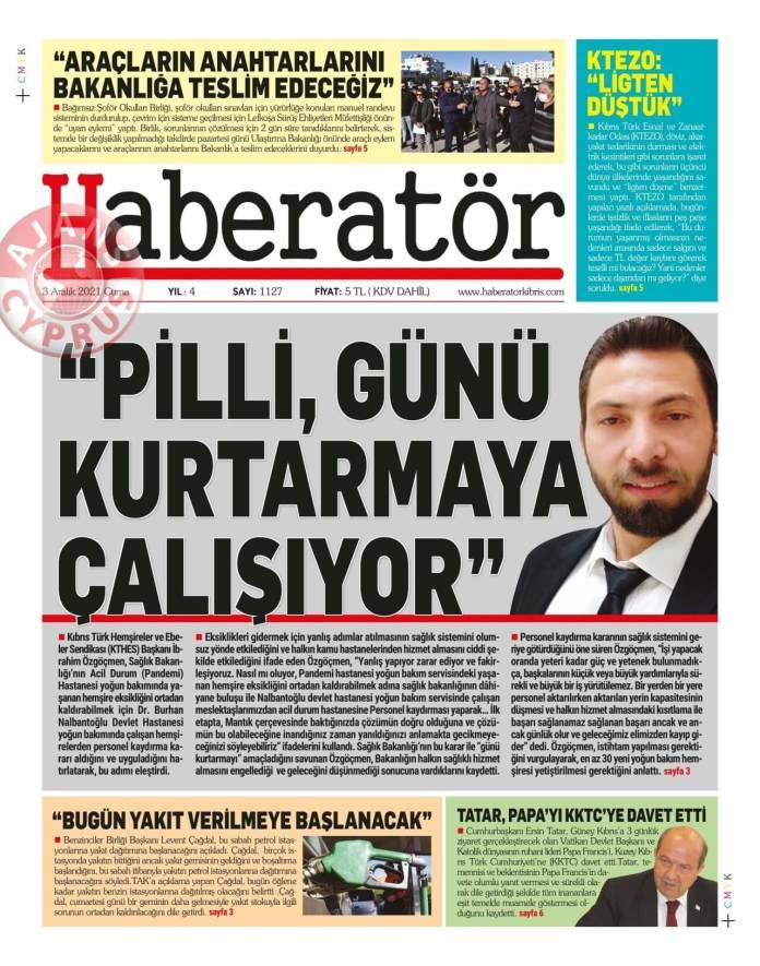 KKTC'de Gazeteler Bugün Ne Manşet Attı? (3 Aralık 2021) galerisi resim 10
