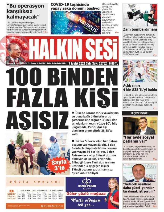 KKTC'de Gazeteler Bugün Ne Manşet Attı? (7 Aralık 2021) galerisi resim 1