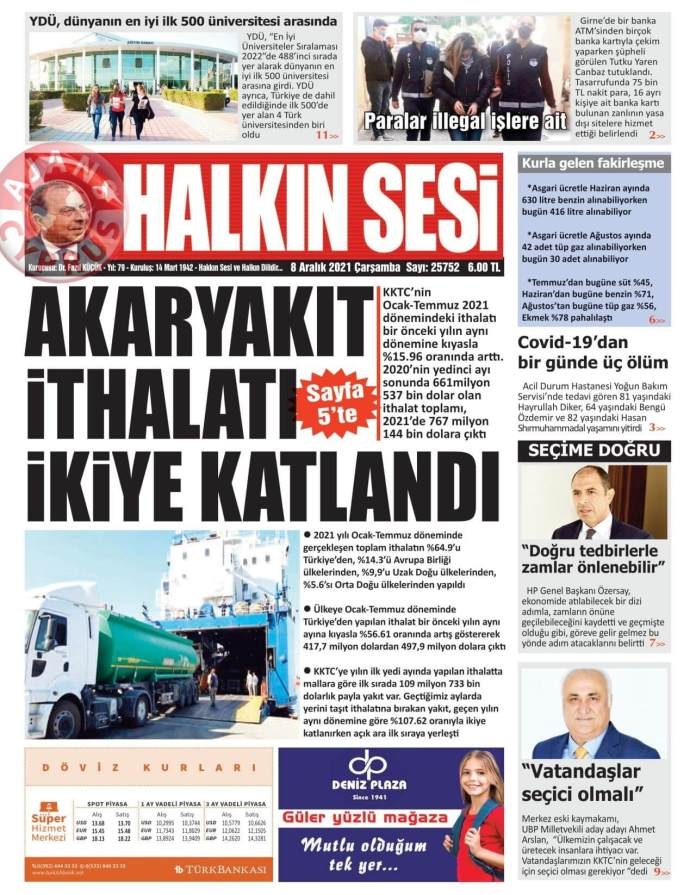 KKTC'de Gazeteler Bugün Ne Manşet Attı? (8 Aralık 2021) galerisi resim 1