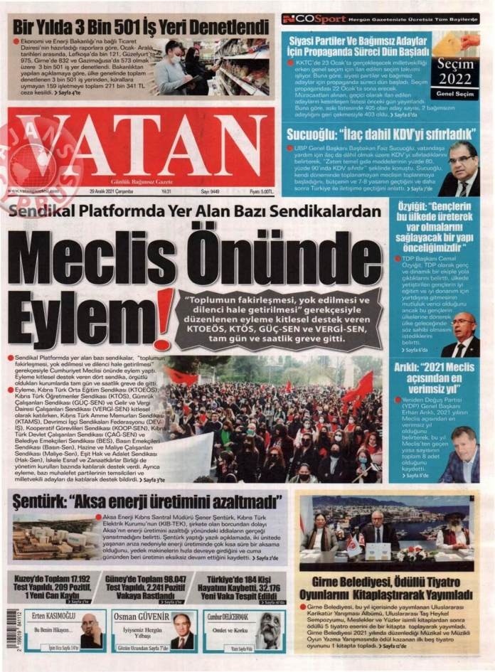 KKTC'de Gazeteler Bugün Ne Manşet Attı? 29 Aralık 2021 galerisi resim 2